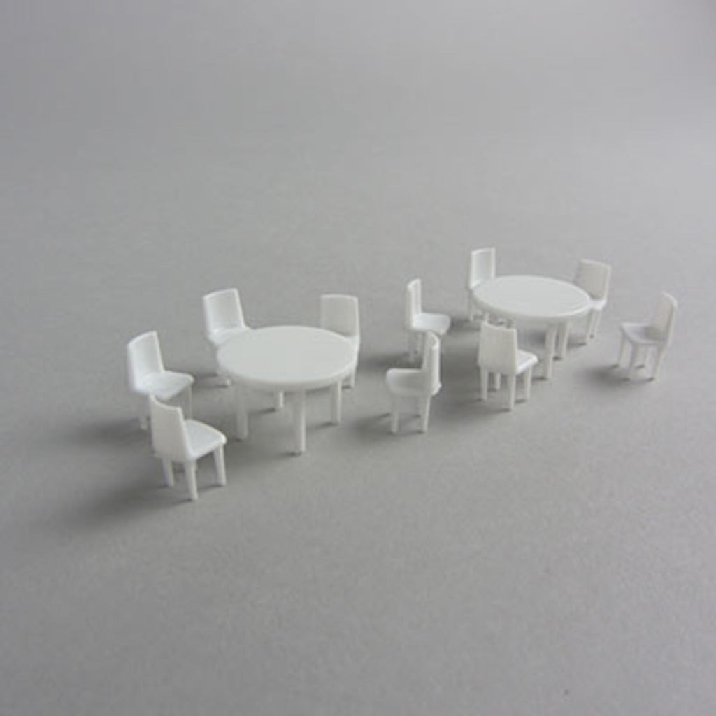 SCZ55-50805-2-3 [file:SCZ55-50805-2-3.jpg] Round Tables + 10 Chairs White 1:50 H = 15mm D = 24mm (2 pcs)