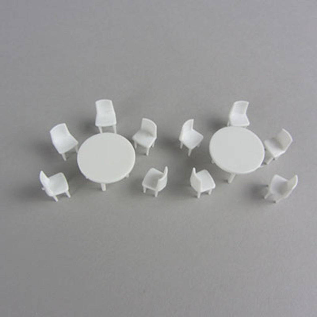 SCZ55-50805-2-4 [file:SCZ55-50805-2-4.jpg] Round Tables + 10 Chairs White 1:50 H = 15mm D = 24mm (2 pcs)