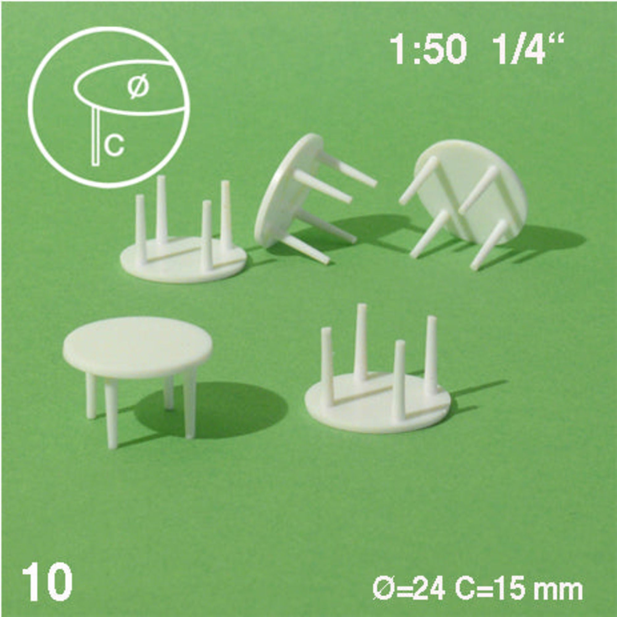 Round Tables, White, 1:50 15 x 24mm (10 pcs)