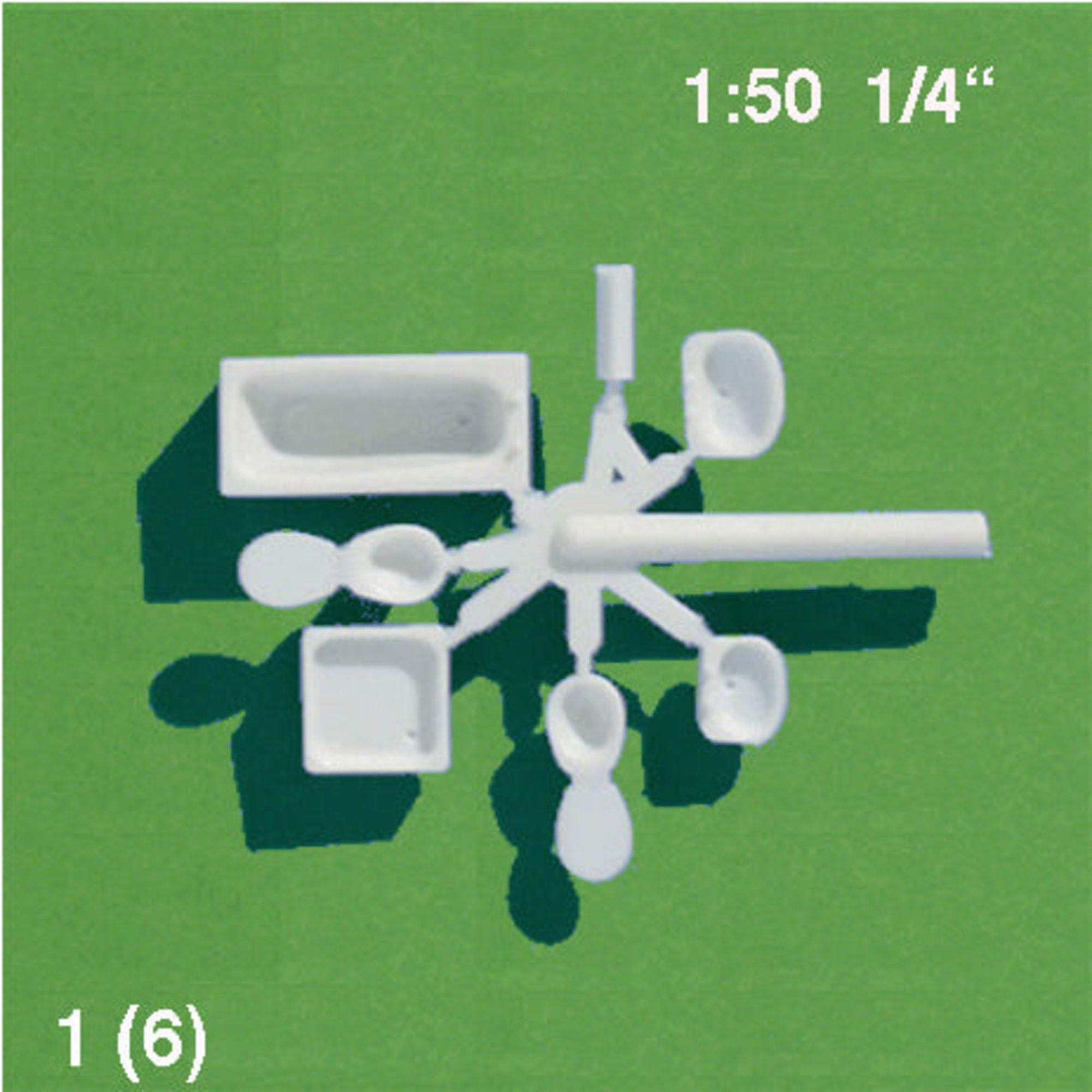 SCZ55-70061-1-1 Set Of Bathroom Appliances White 1:50 5 Parts