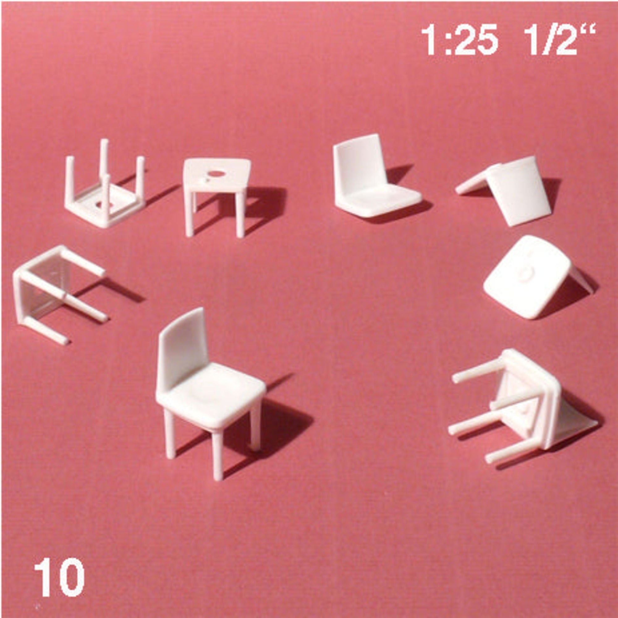 SCZ57-12031-10 [file:SCZ57-12031-10-1.jpg] Chairs White 1:25 Separate Seat & Base (10 pcs)