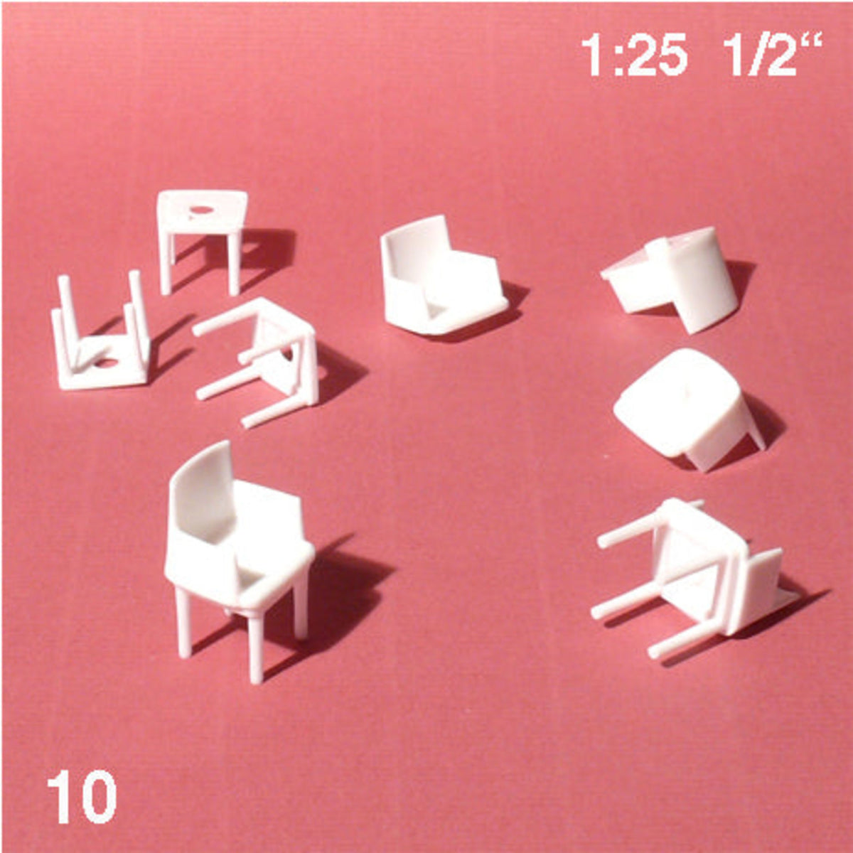 Chairs with Arm Rests (Separated), White, 1:25 (10 pcs)