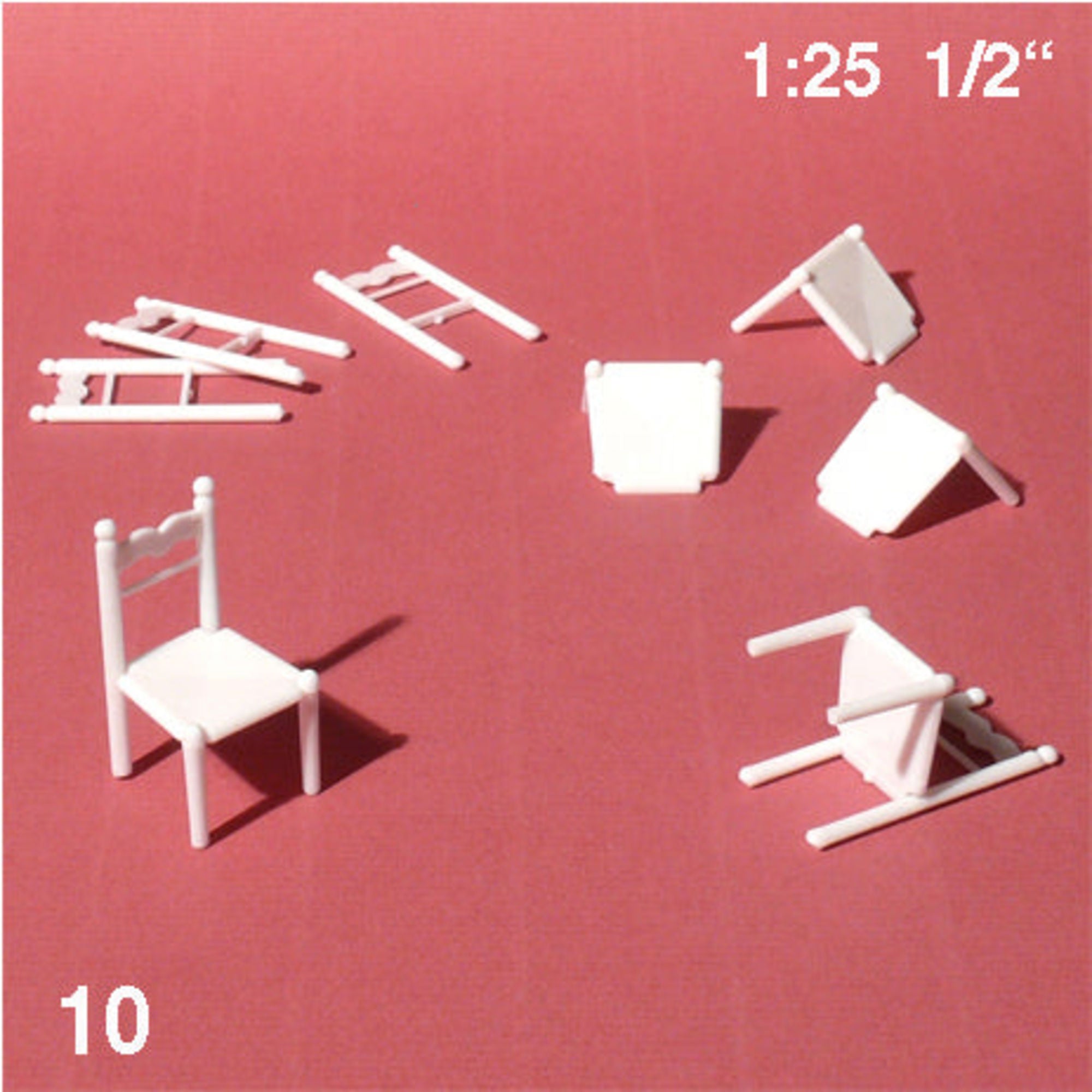 Kitchen Chairs (Ladder), White, 1:25 (10 pcs)