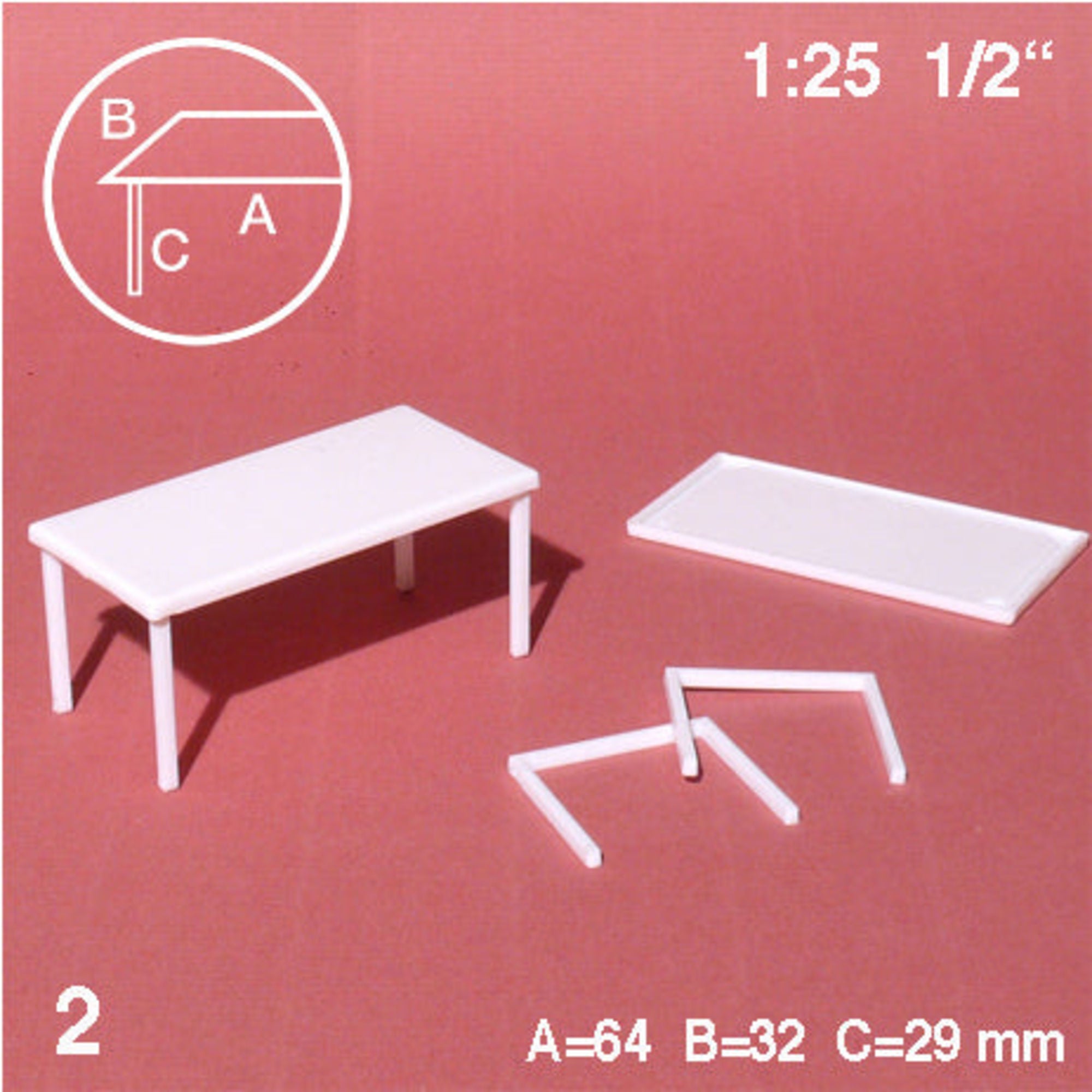 SCZ57-20201-2 [file:SCZ57-20201-2-1.jpg] Tables Legs Separated White 1:25 H = 29mm 64 x 32mm (2 pcs)