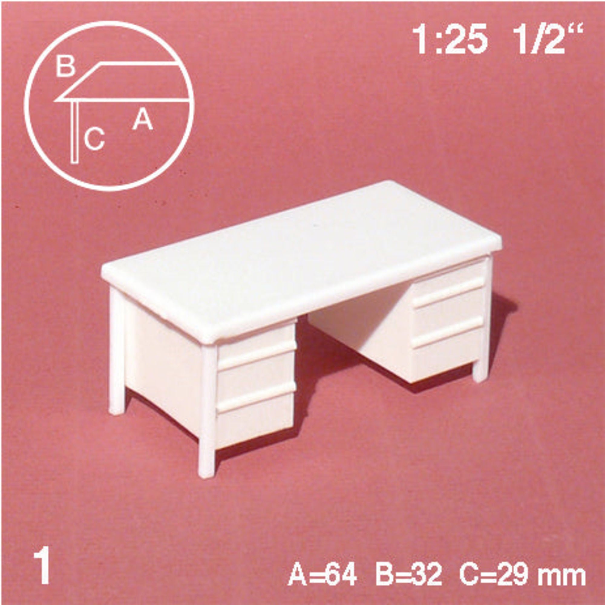 SCZ57-20221-1 [file:SCZ57-20221-1-1.jpg] Desk W/ 2 Drawers White 1:25