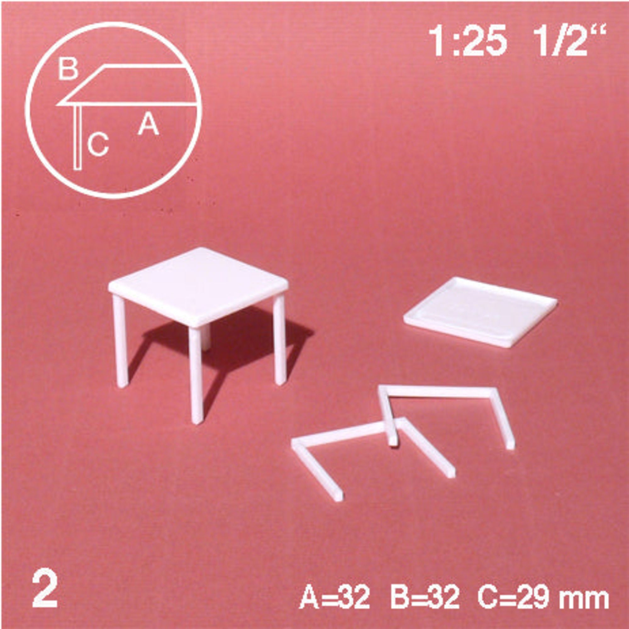 SCZ57-20801-2-1 [file:SCZ57-20801-2-1.jpg] Tables Legs Separated White 1:25 H = 29mm 32 x 32mm (2 pcs)