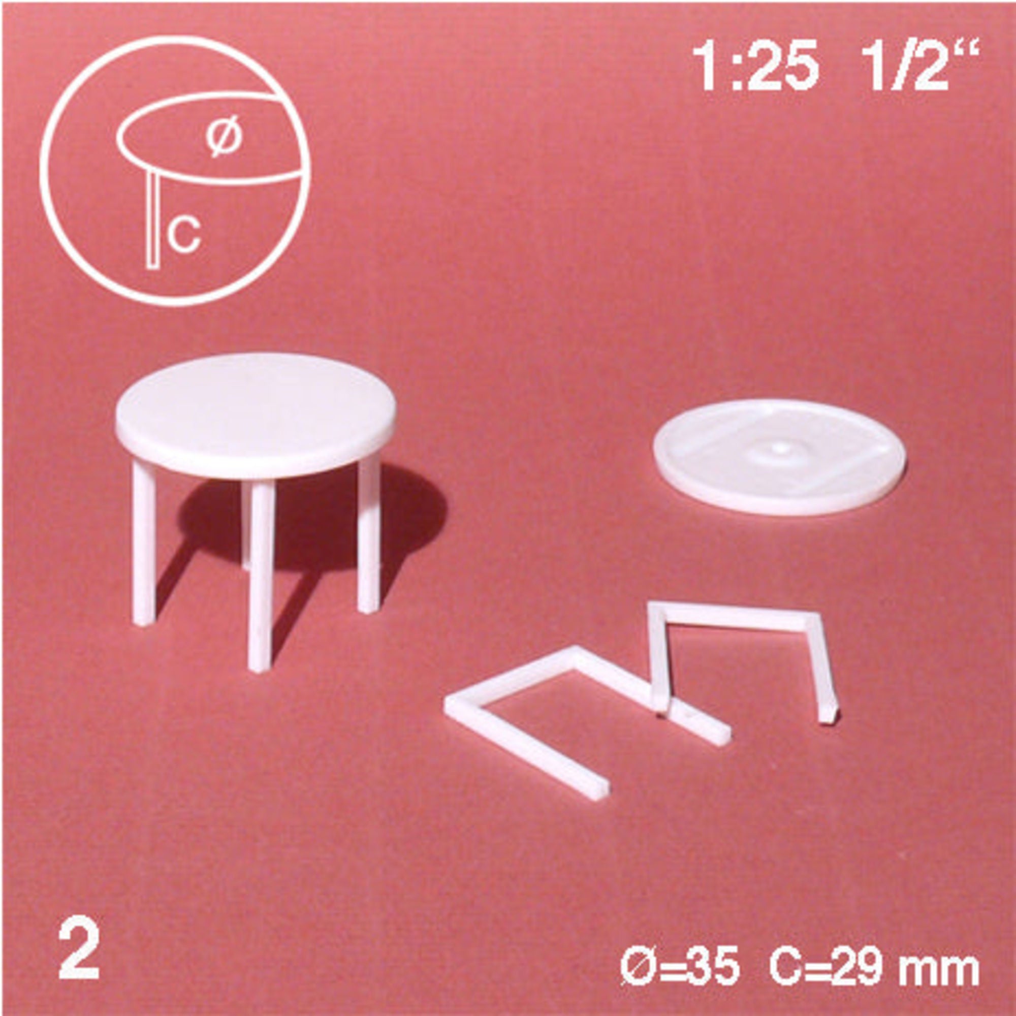 SCZ57-24351-2 [file:SCZ57-24351-2-1.jpg] Round Tables White 1:25 H = 29mm D = 35mm (2 pcs)