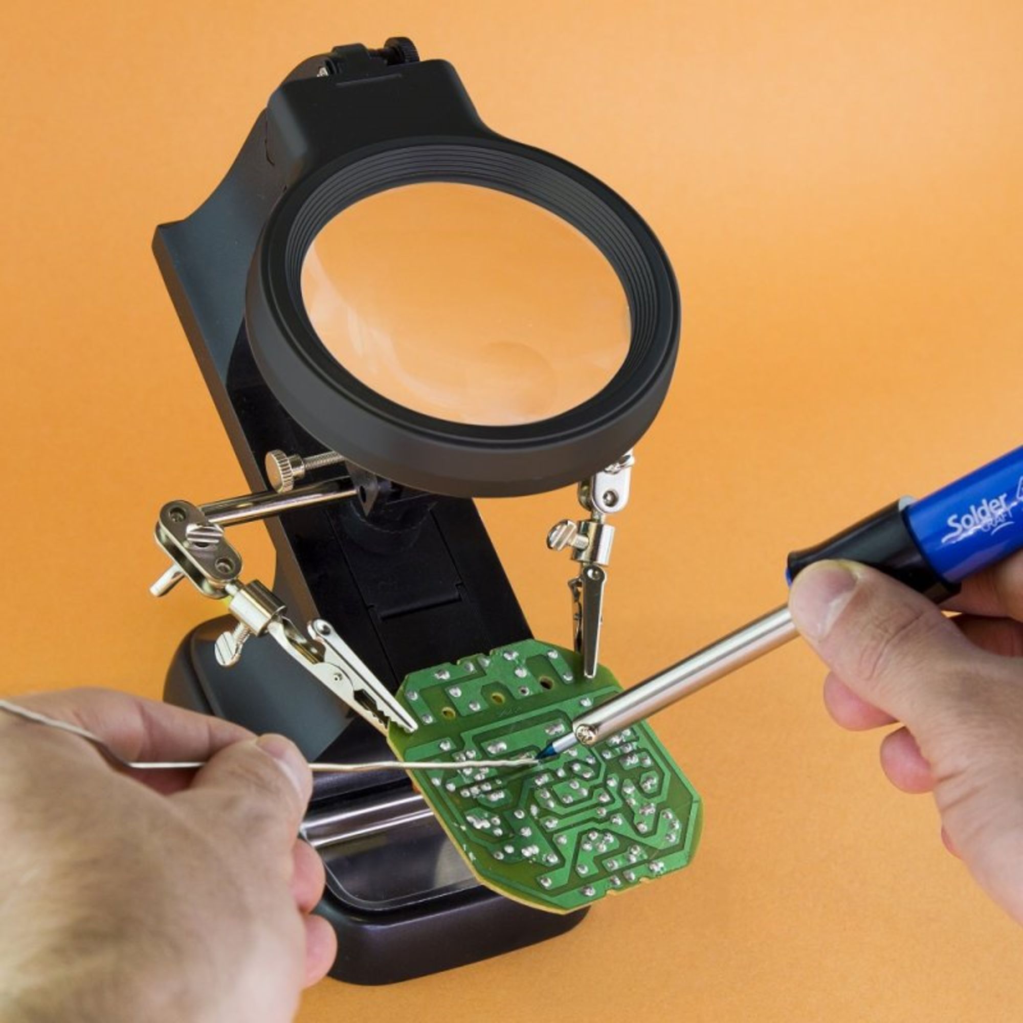 SHSPCL2400-3 [file:SHSPCL2400-3.jpg] Helping Hands & LED Magnifier Workstation