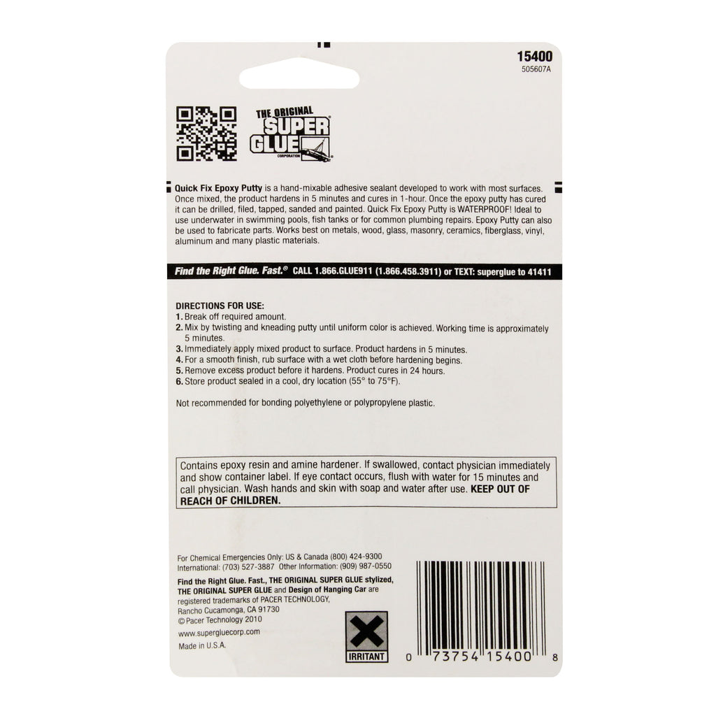 SUP15400-2 [file:SUP15400-2.jpg] 5 Minute Quick Fix Epoxy Glue Putty Stick (2oz, 57g)