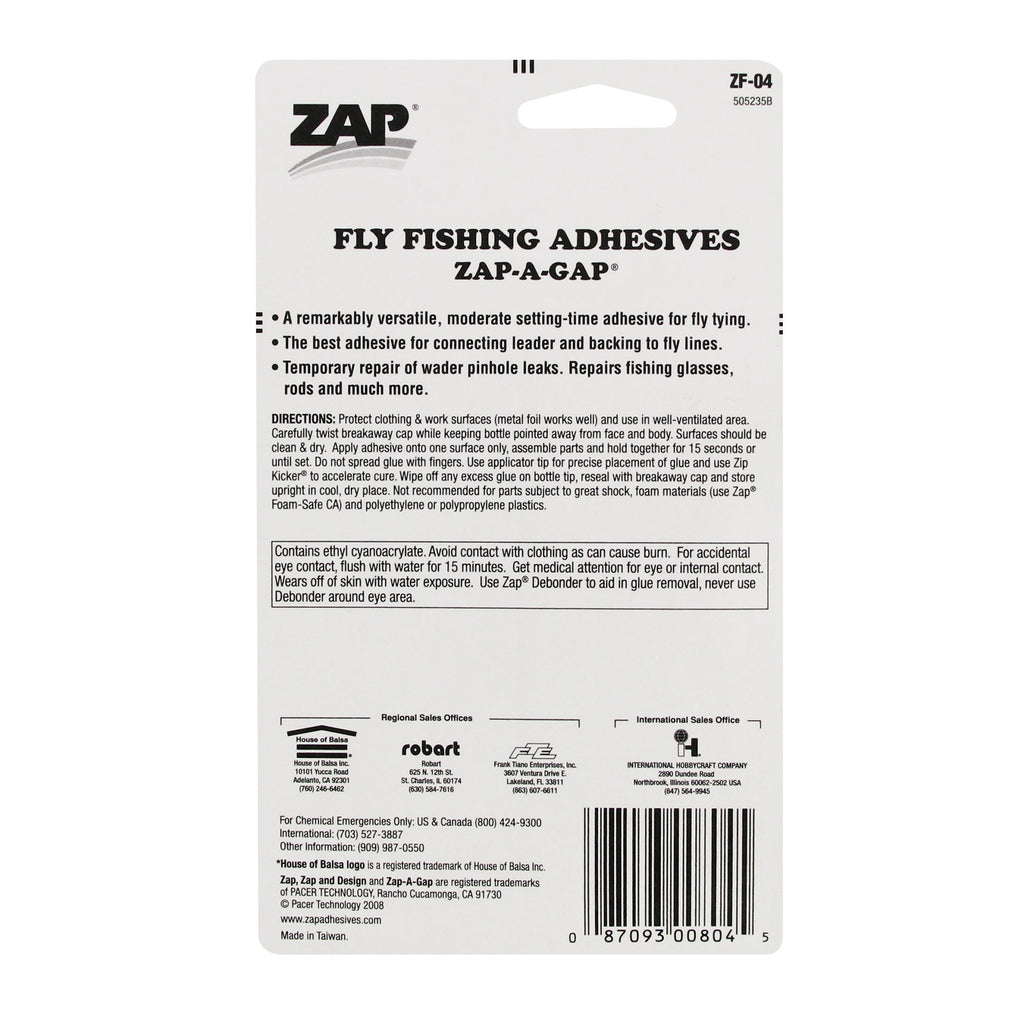 ZAPZF-04-2 [file:ZAPZF-04-2.jpg] Fly Fishing Adhesives Zap-A-Gap Medium Glue (0.25oz, 7g)