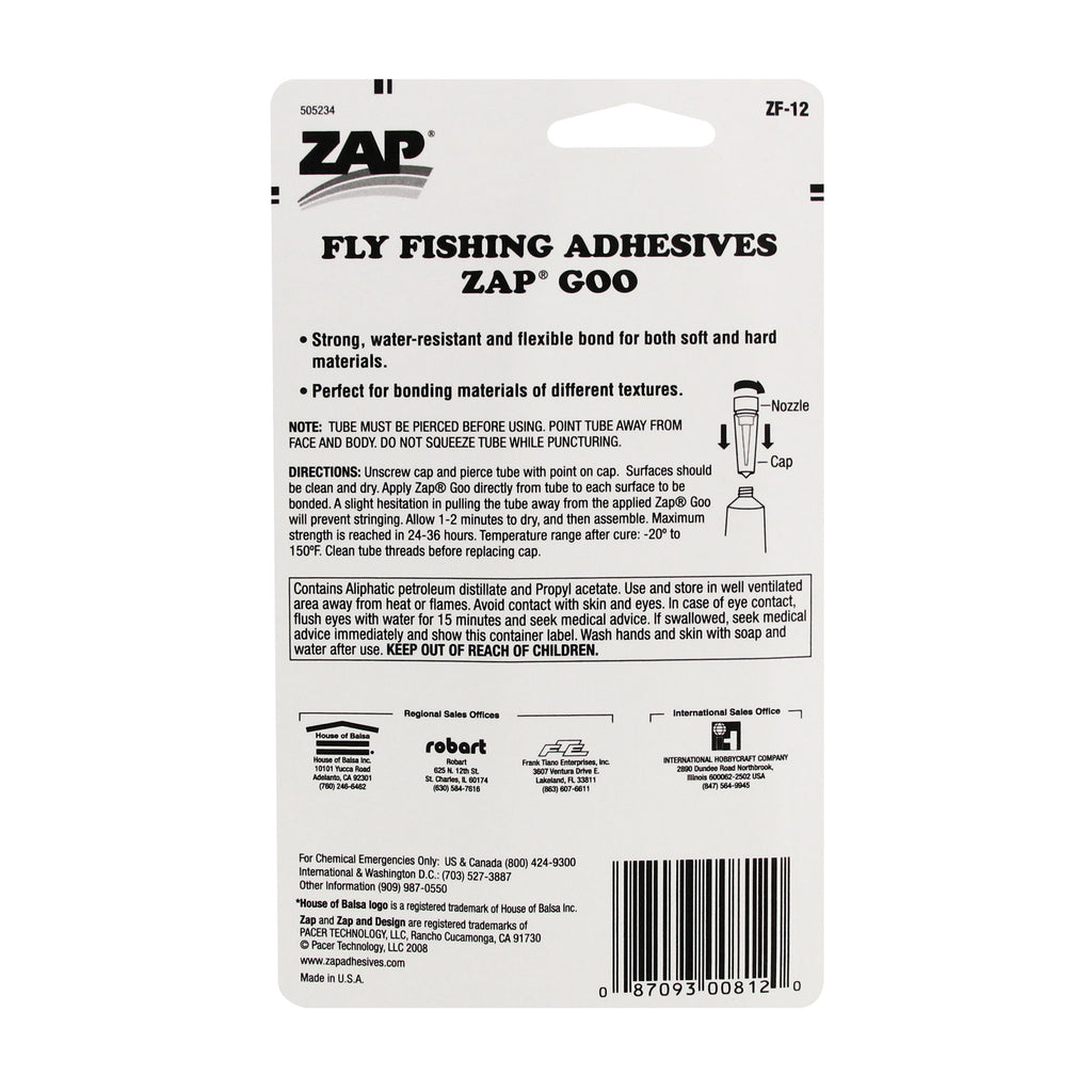 ZAPZF-12-2 [file:ZAPZF-12-2.jpg] Fly Fishing Adhesives Zap Goo Glue (1fl oz, 29.5ml)