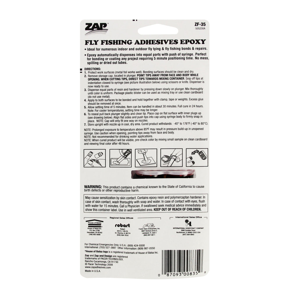 ZAPZF-35-2 [file:ZAPZF-35-2.jpg] Fly Fishing Adhesives Quick Set Epoxy Glue (0.5oz, 14.1g)