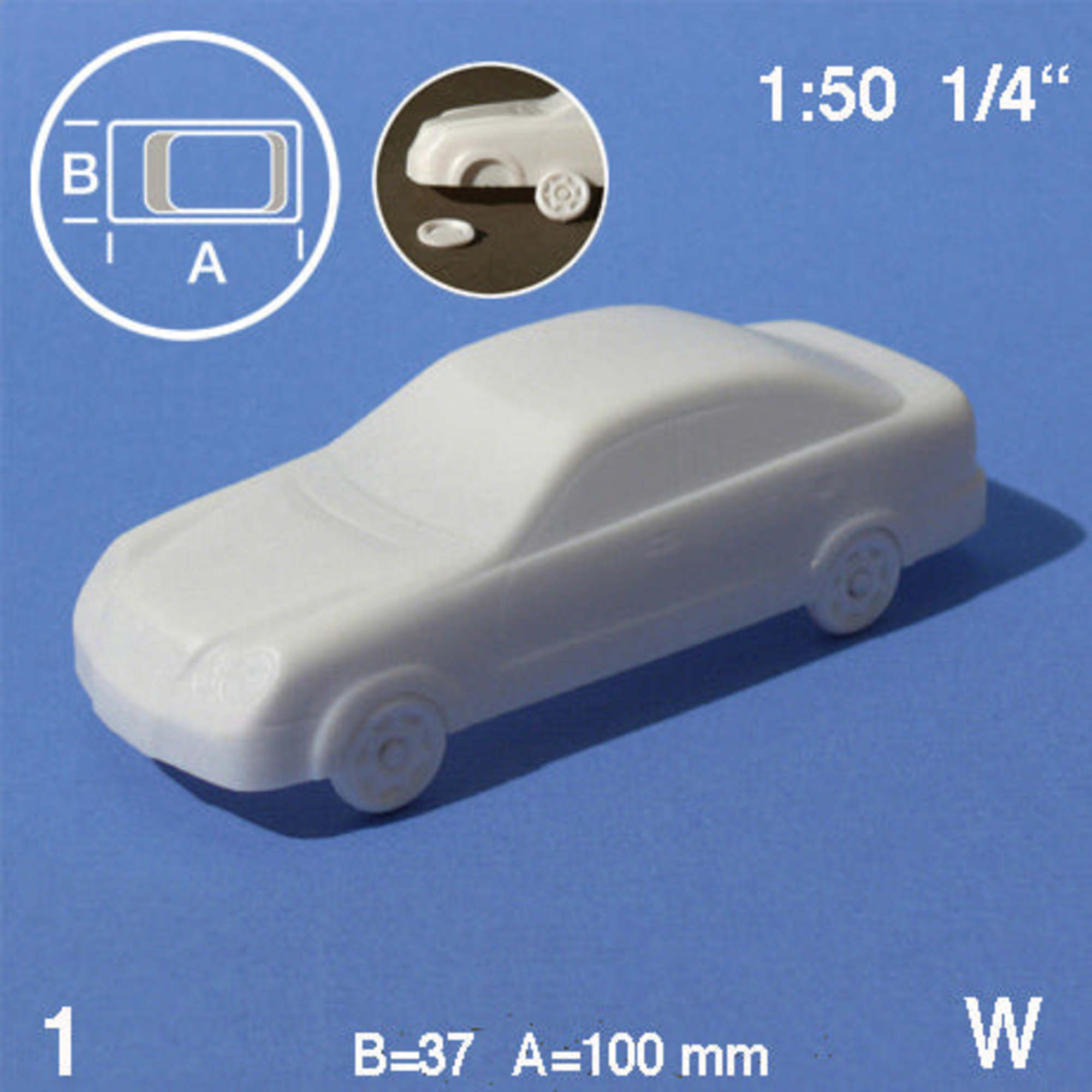 Car Type 'Sedan' White 1:50 W = 37mm L = 100mm