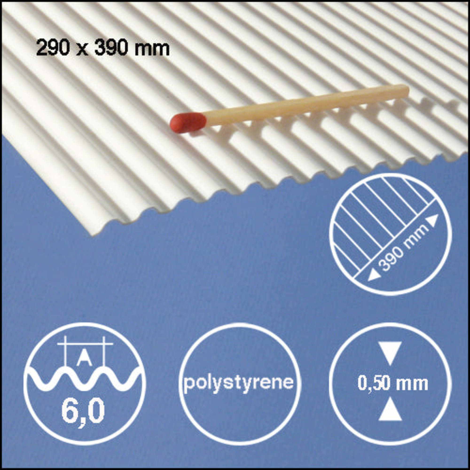 Corrugated Styrene Black 0.5 x 290 x 390mm L = 2.0mm