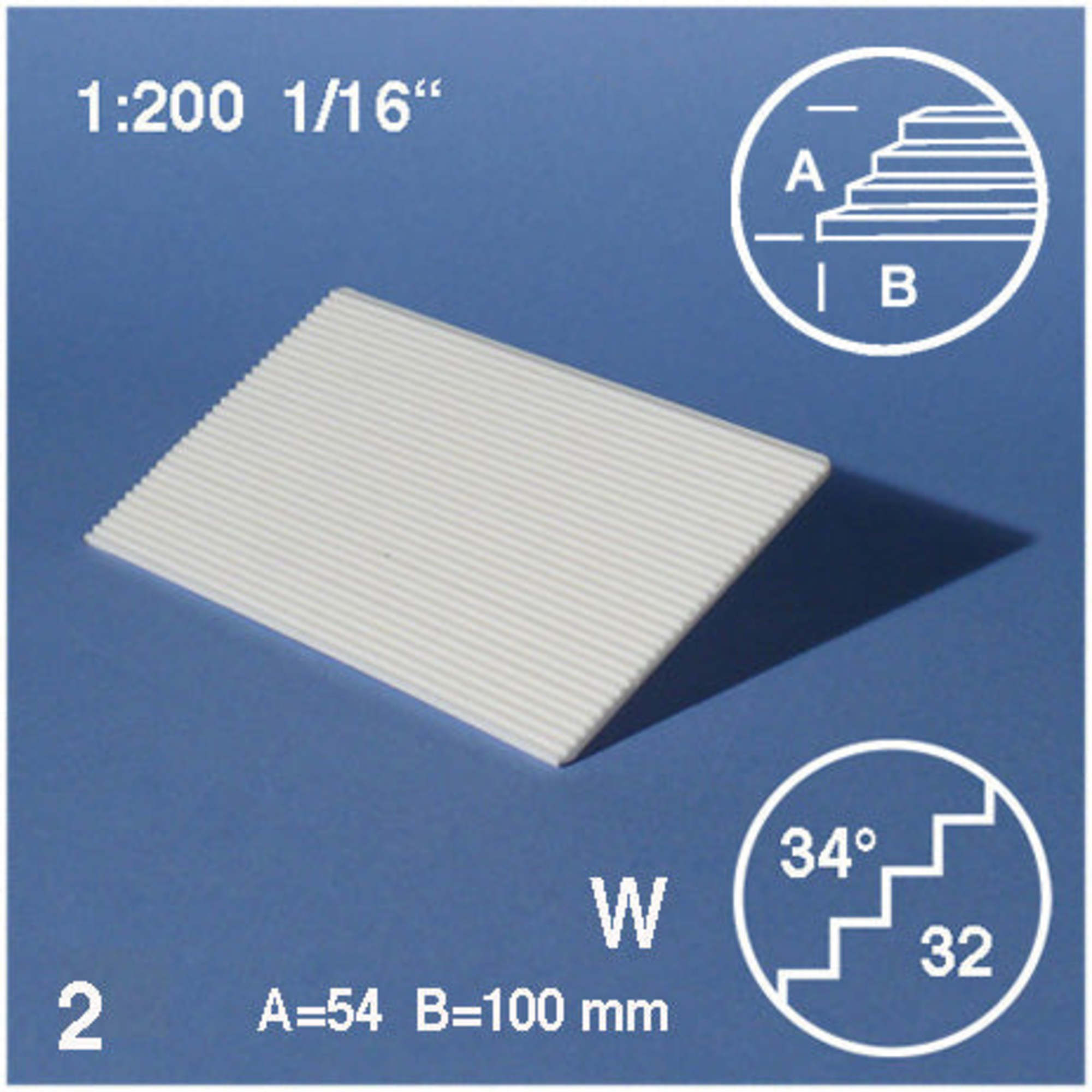 Tread Plates Slope = 34 White 1:200 54 x 100mm S = 34 H = 0.9mm (2 pcs)