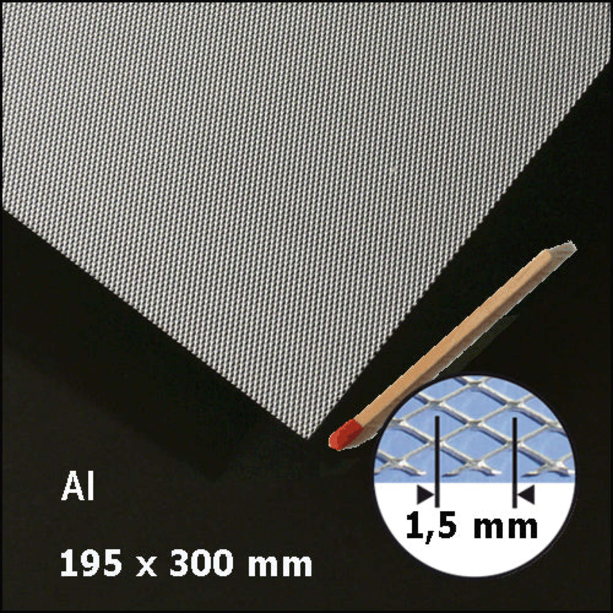 Expanded Metal Sheet Alu 190 x 290mm H = 0.2mm x W = 1.5mm