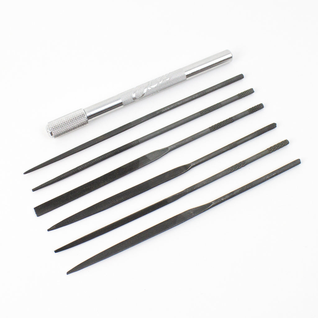 Assorted File Set with Handle, Cut #2 with Square, Round, Halfround, Equaling, Knife and Flat (6 pcs) (Carded)