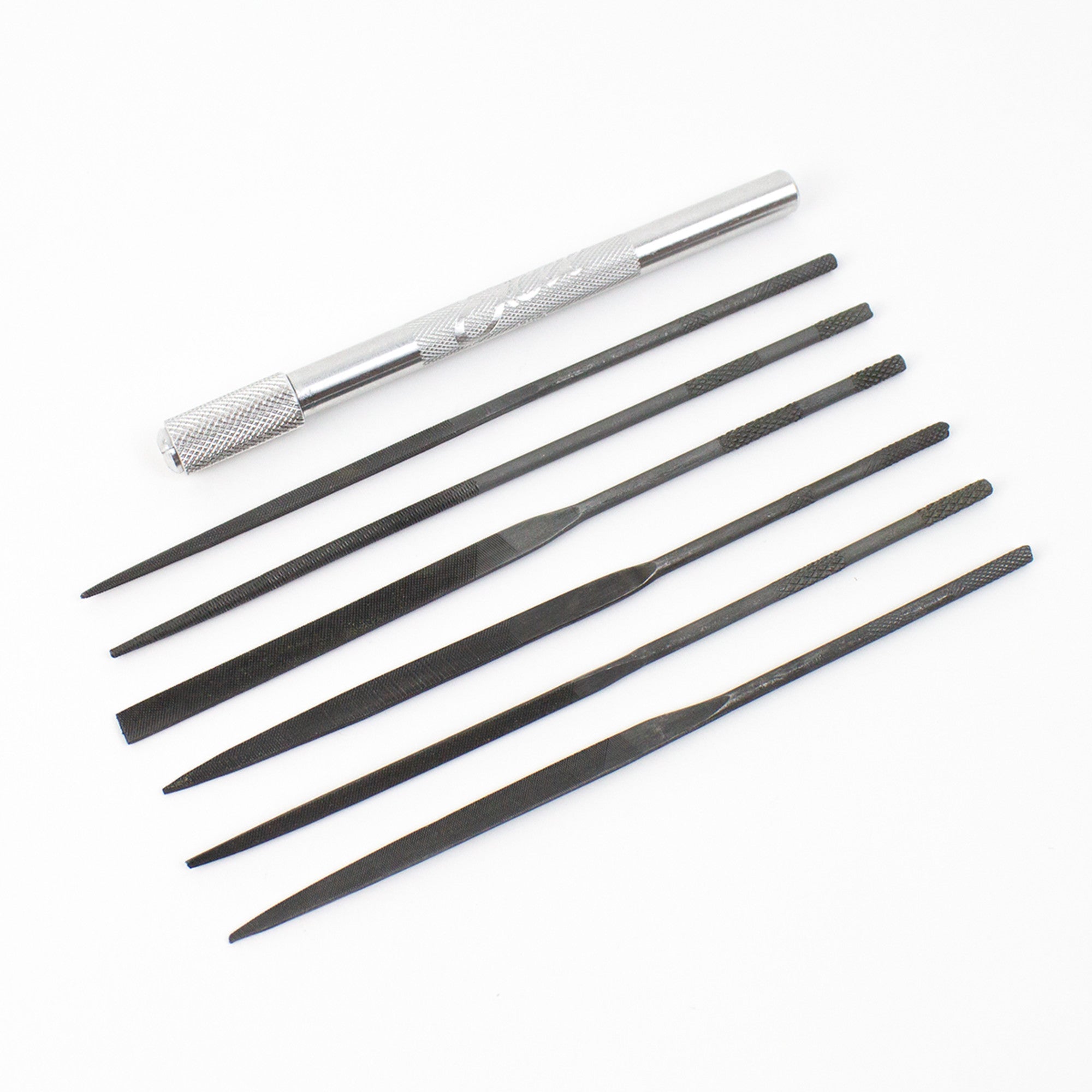 Assorted File Set with Handle, Cut #2 with Square, Round, Halfround, Equaling, Knife and Flat (6 pcs) (Carded)