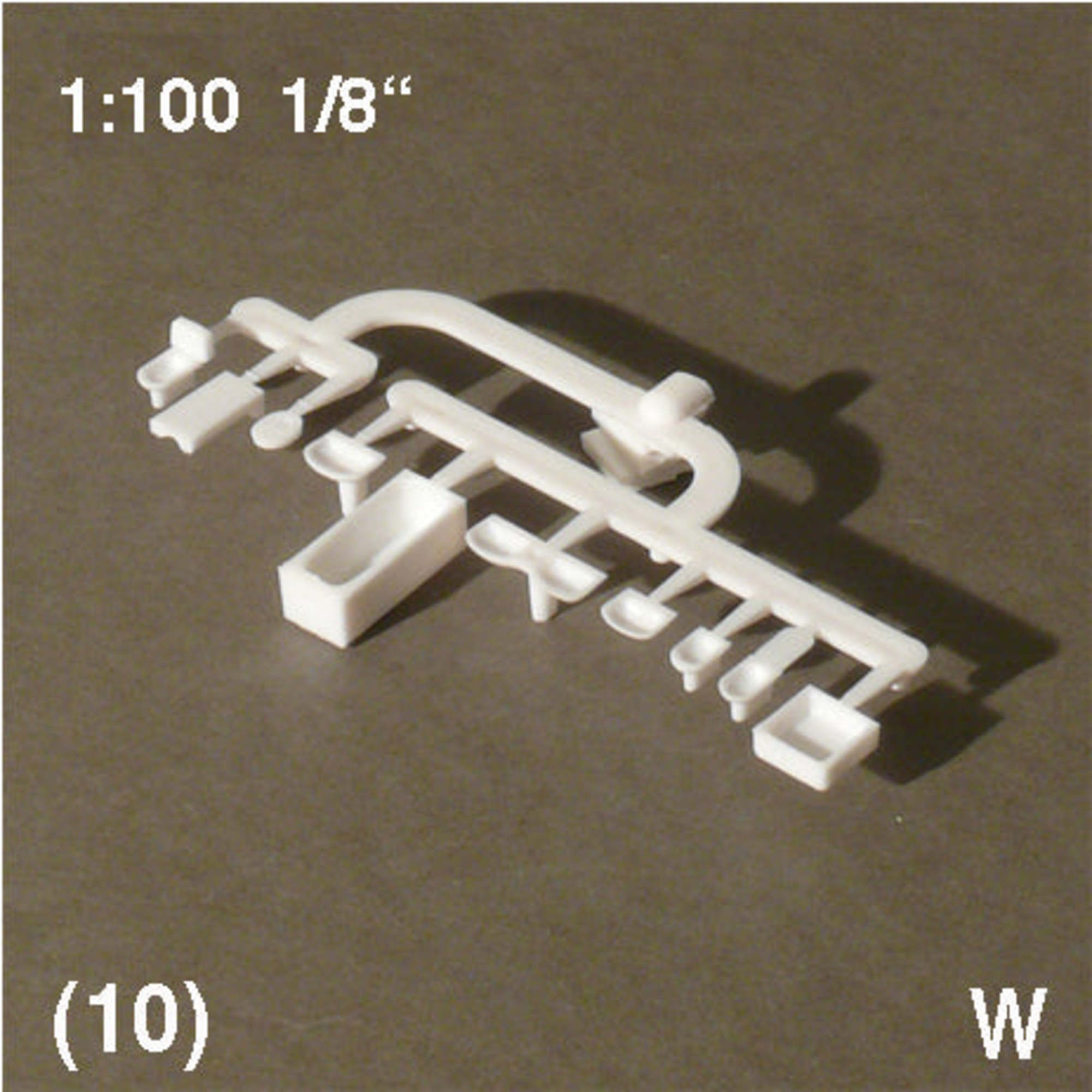 Set Of Bathroom Appliances White 1:100 10 Parts