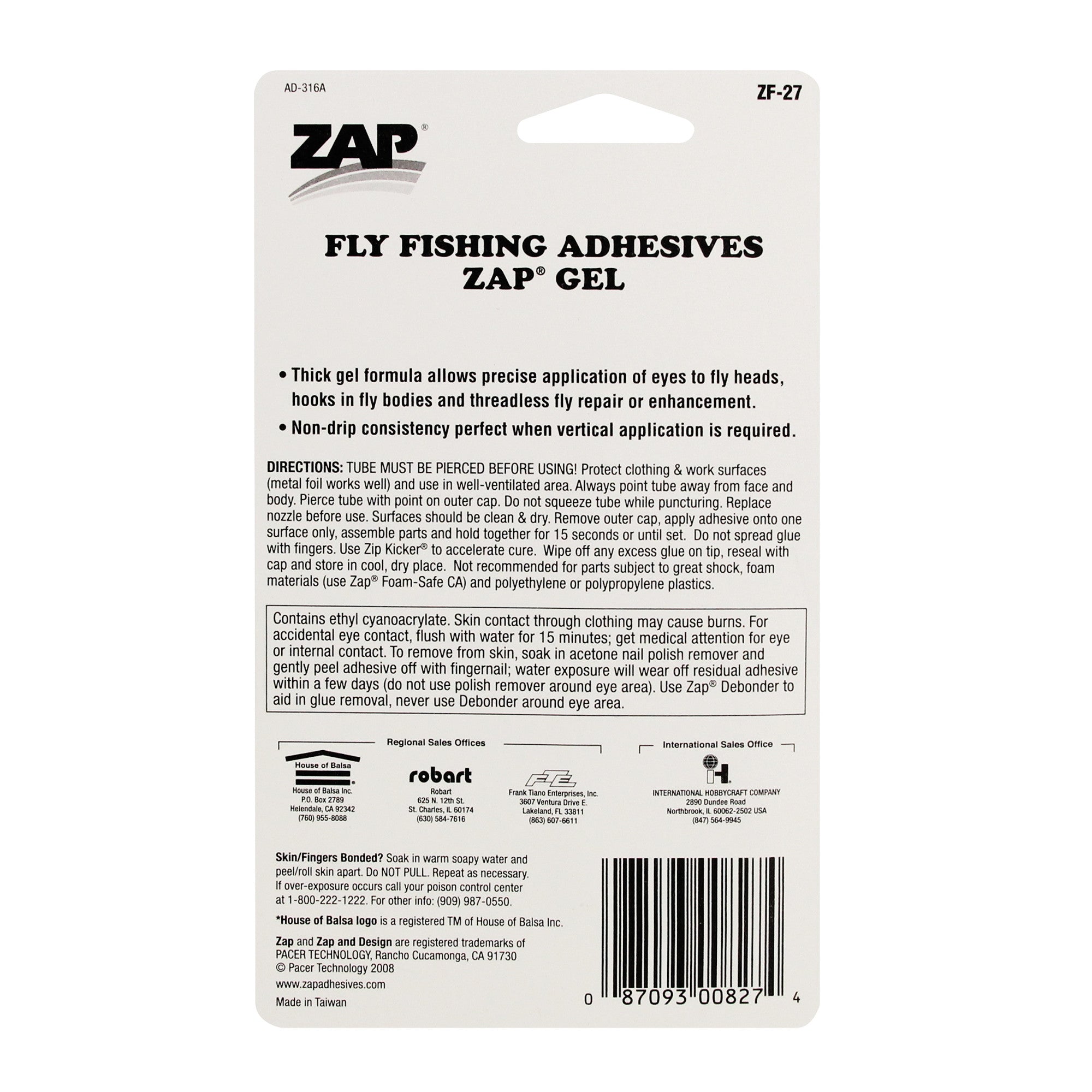 Fly Fishing Adhesives Zap Gel (0.10oz, 3g)