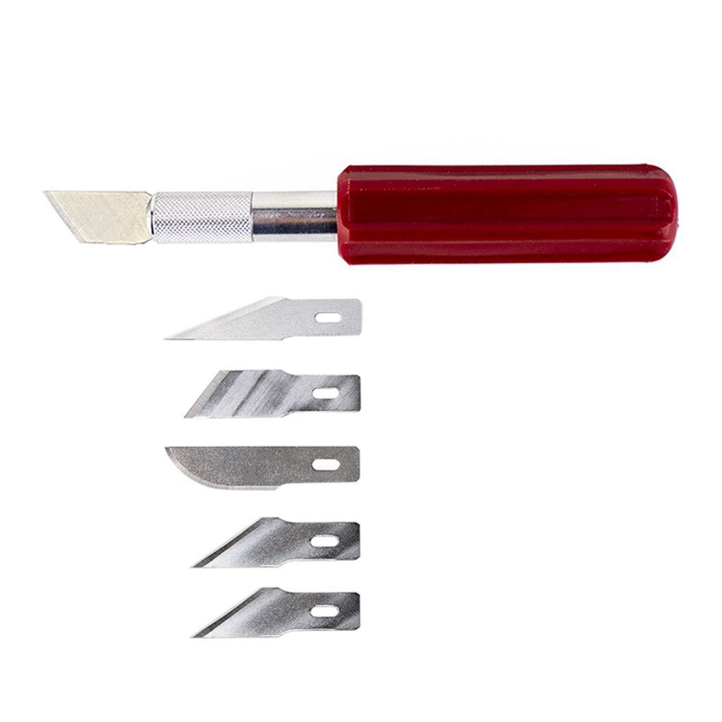 K5 Knife, Heavy Duty Red Plastic Handle with Safety Cap (Carded)