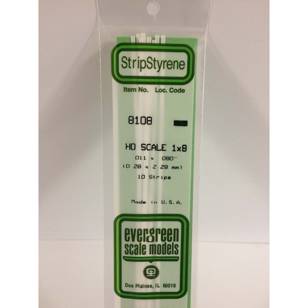 14in (~35cm) HO-Scale Strip .011  .090in (1  8) (~0.28  2.29mm) (10 per pack)