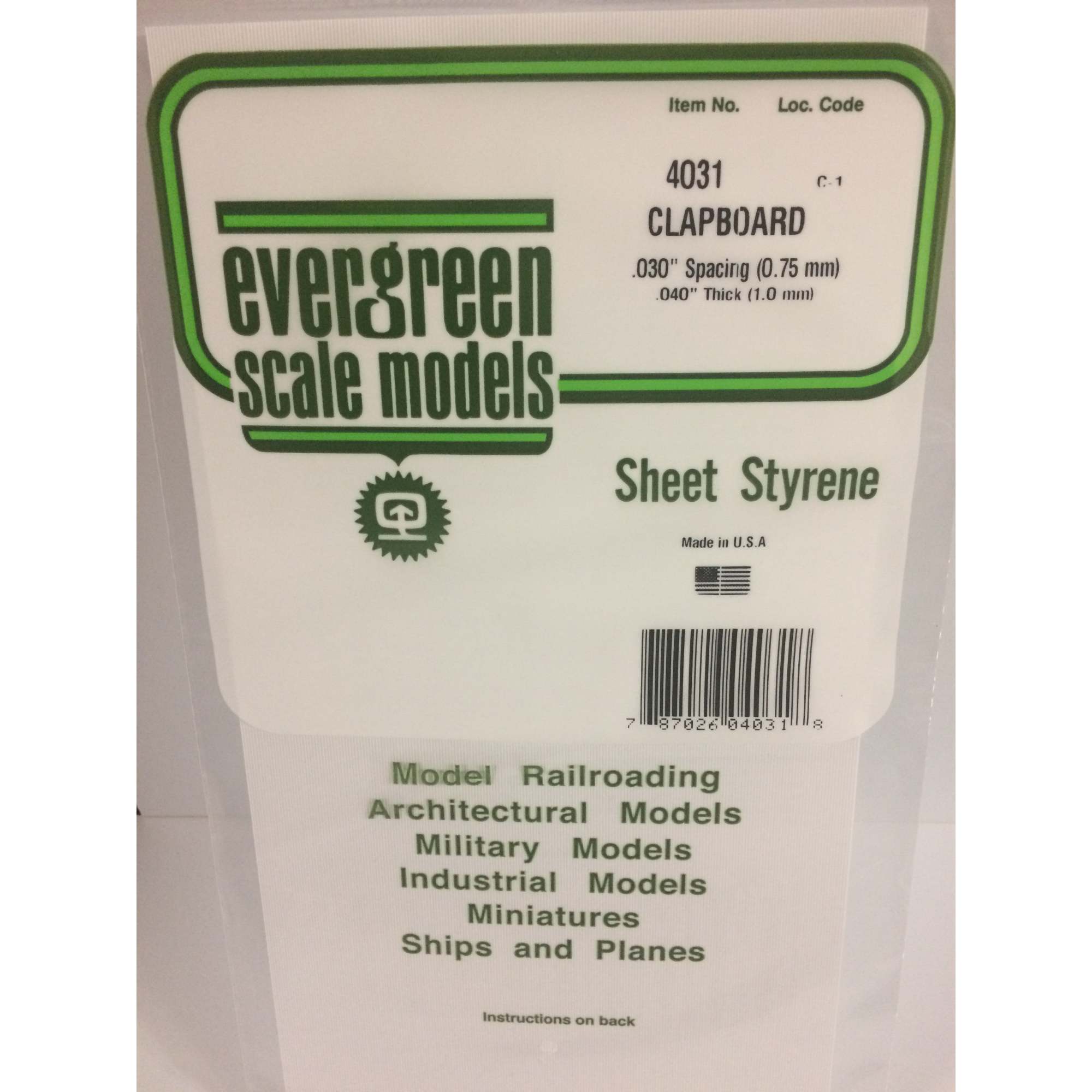 12x24in (~30x60cm) Clapboard Siding Sheet .040in (~1.0mm) Thick .030in (~0.75mm) Spacing (1 per pack)