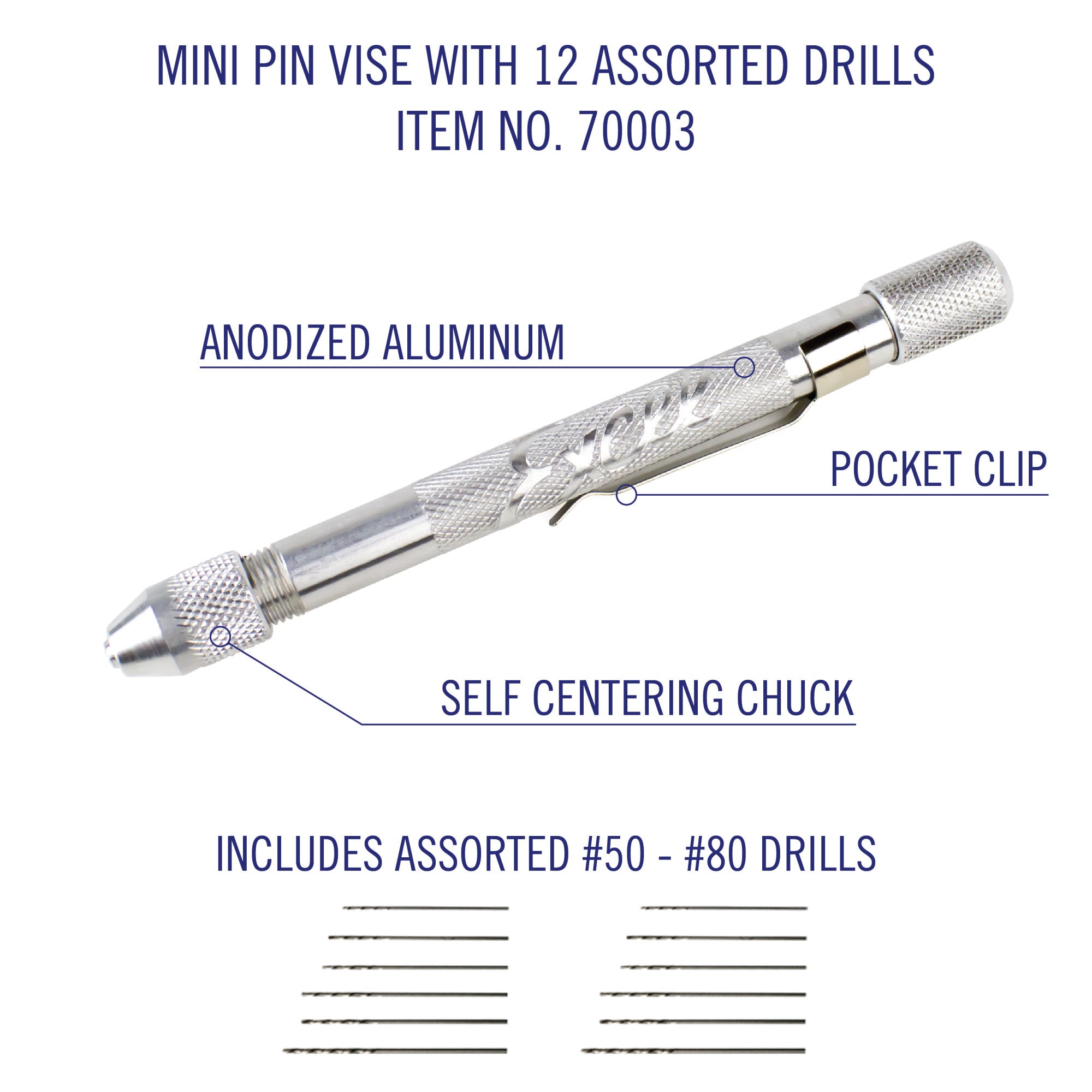 Mini Pin Vice with 12 Assorted Drills (Carded)