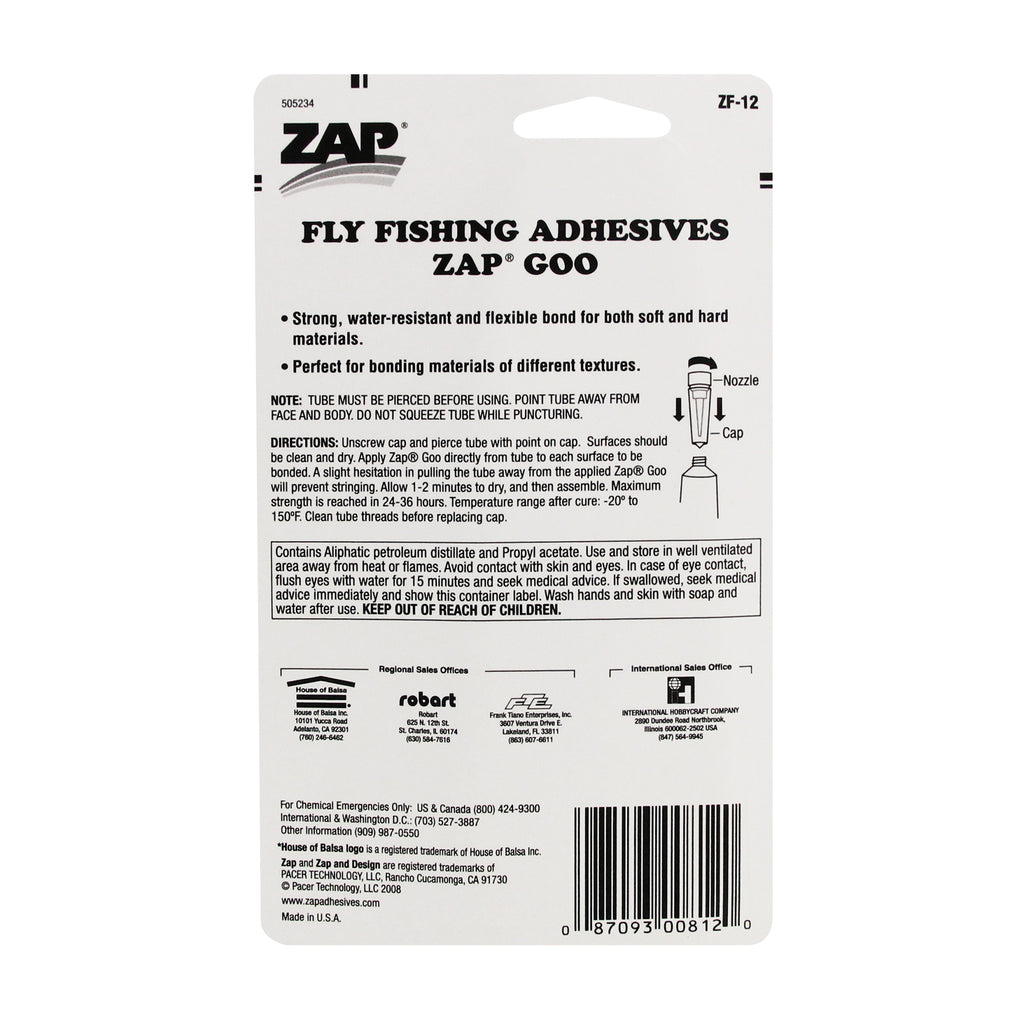 Fly Fishing Adhesives Zap Goo (1fl oz, 29.5ml)