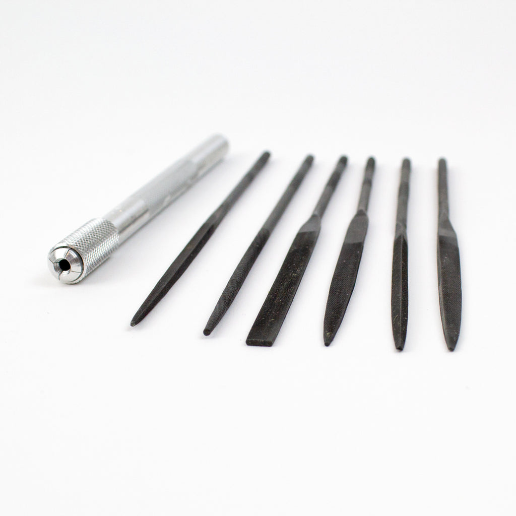 Assorted File Set with Handle, Cut #2 with Square, Round, Halfround, Equaling, Knife and Flat (6 pcs) (Carded)