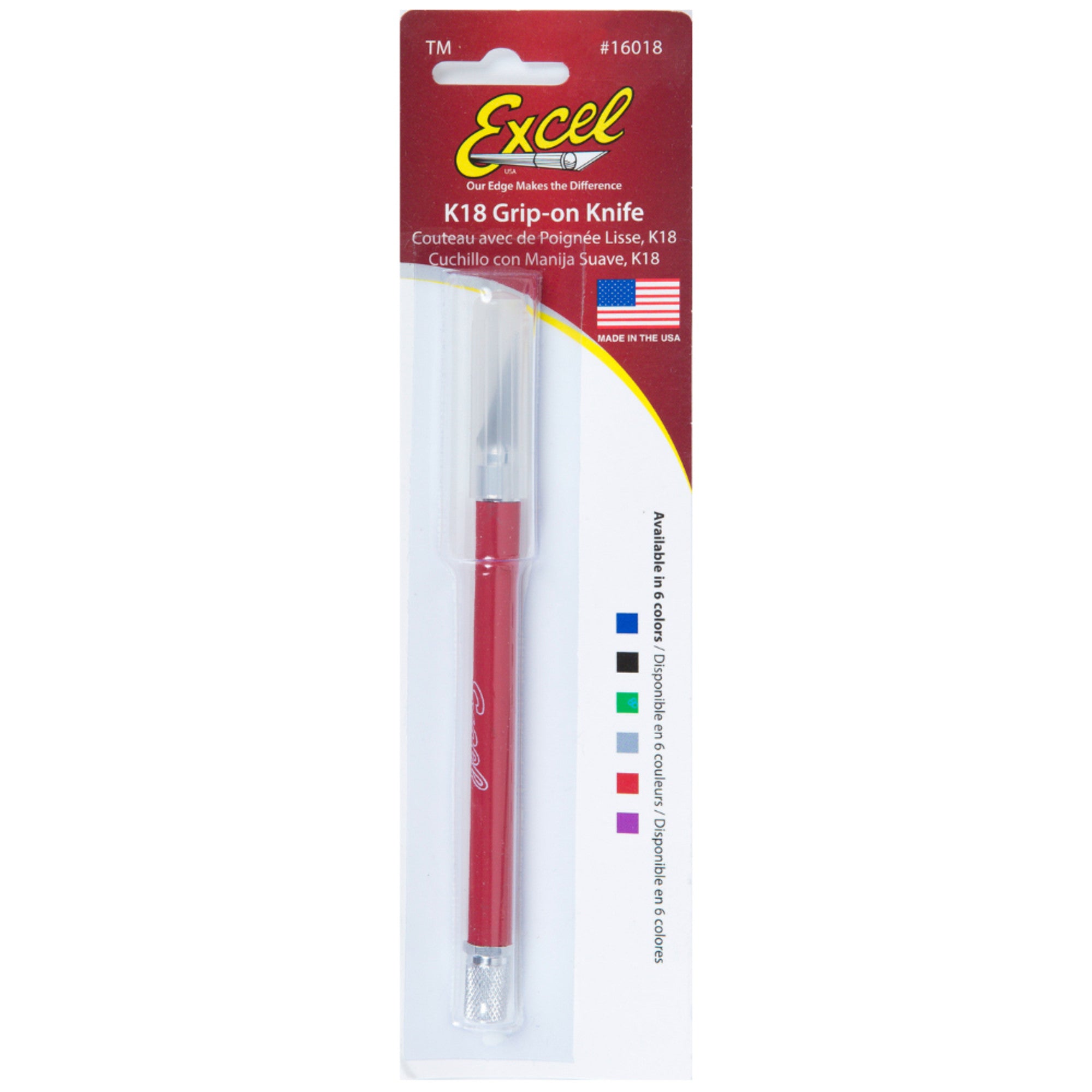K18 Grip-On Knife with Safety Cap (#11 Blade), Red (Carded)