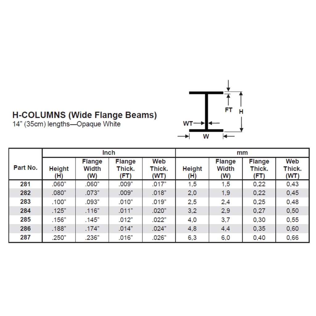 14in (~35cm) H-Columns .060in (~1.5mm) (4 per pack)
